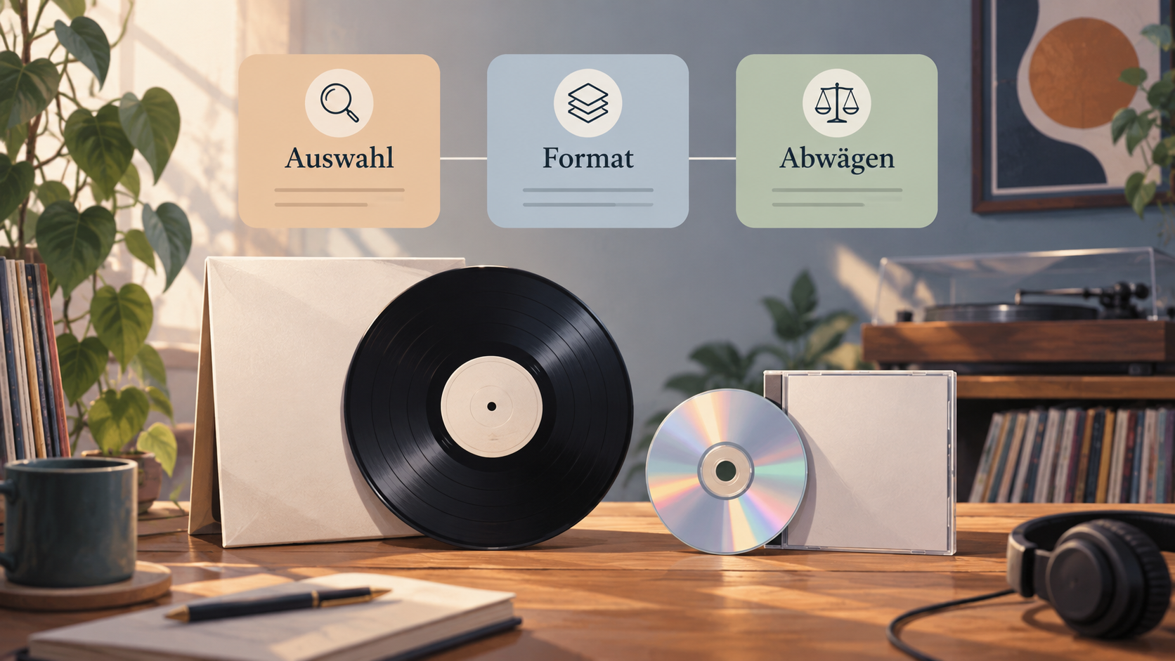 Redaktionelle Illustration zu Streaming oder Vinyl: Welches Hörformat passt zu deinem Alltag?